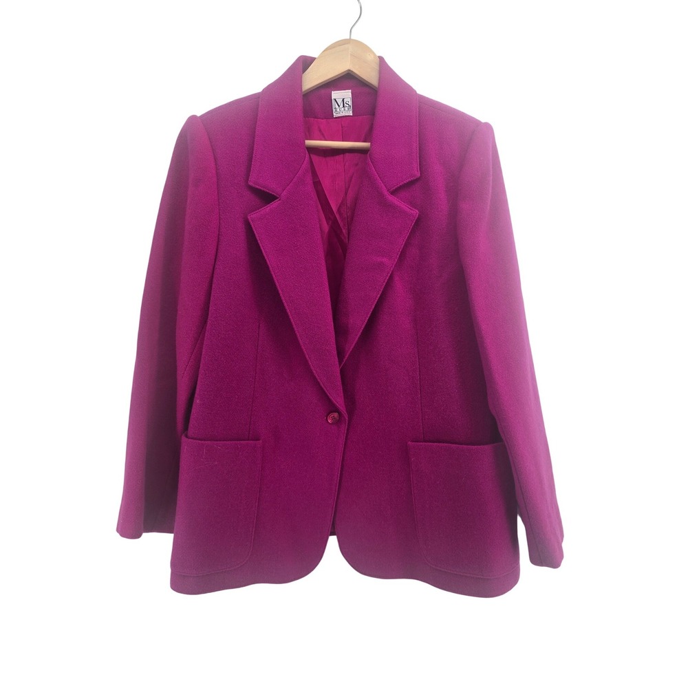 Ms. Russ Blazer Womens 18W Vintage Magenta Pink Wool Blend ILGWU Made in USA EUC